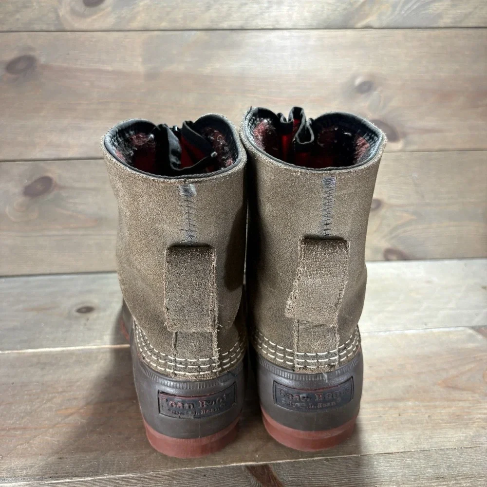 ll bean mens size 8 shoes brown suede zip up waterproof lined snow boots